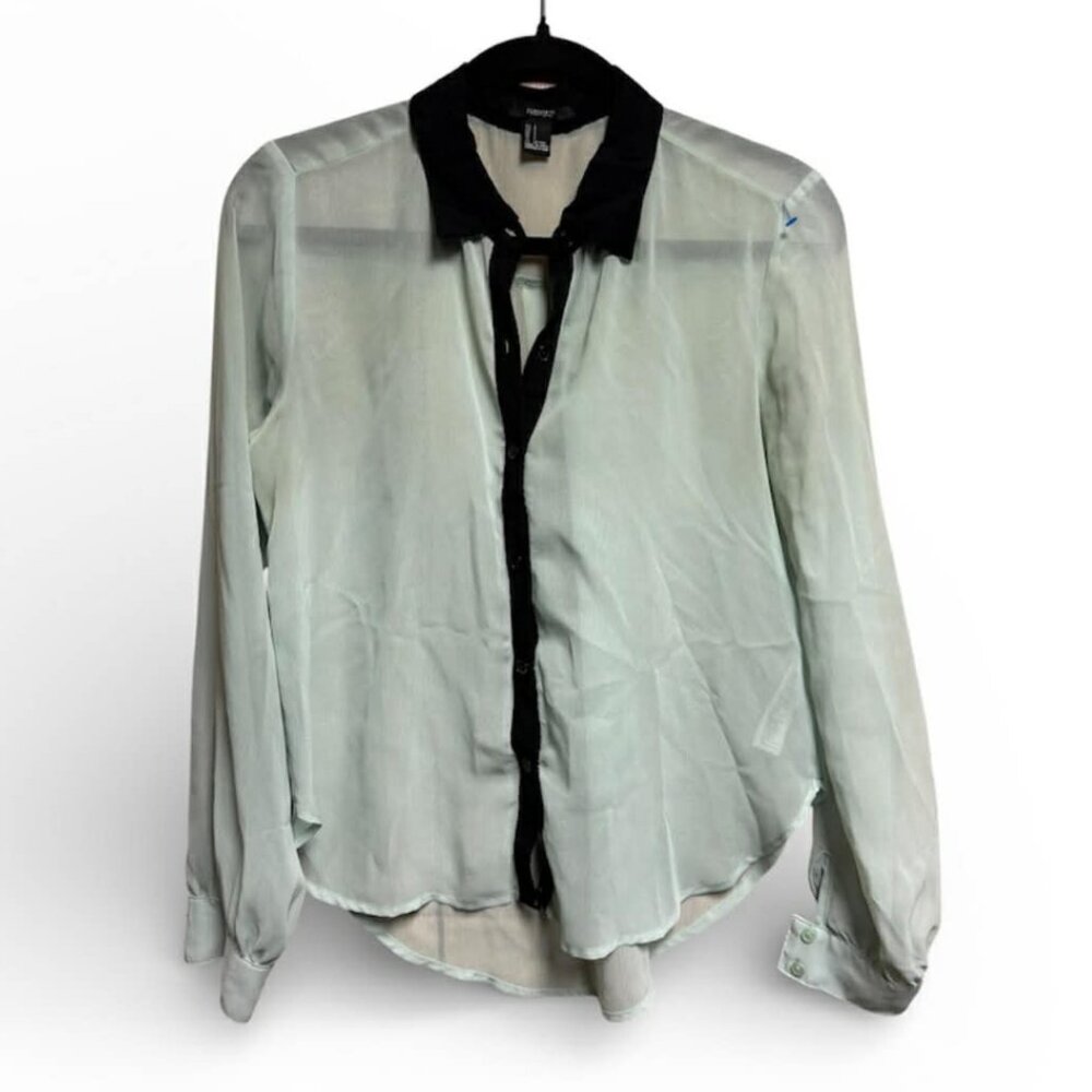 🔵 Forever 21 Sheer Button Up Mint Green Long Sleeve Blouse